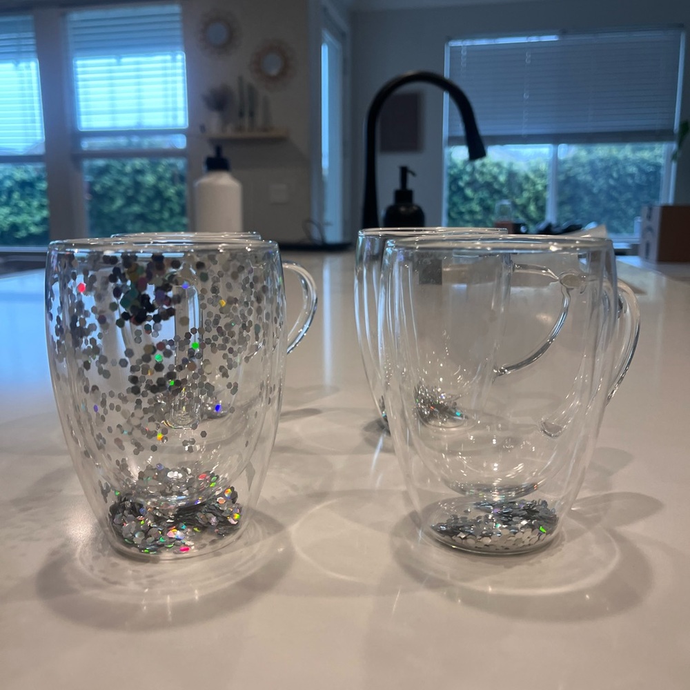 Home Essentials Clear Mugs with Silver Accents
